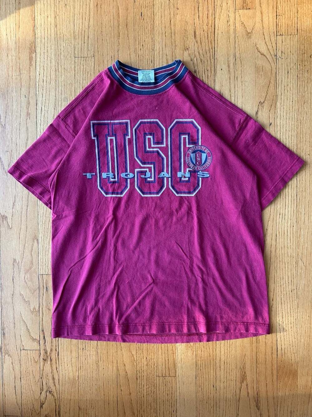 Vintage 90s Gear For Sports USC Trojans Oversized Striped Collar T-Shirt Large